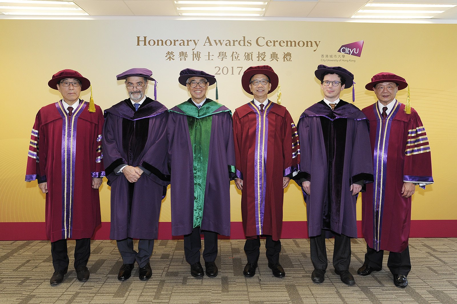 (From left) Professor Way Kuo, Professor Serge Haroche, Dr Joseph Lee, Dr Chung Shui-ming, Professor Wendelin Werner and Mr Herman Hu Shao-ming.