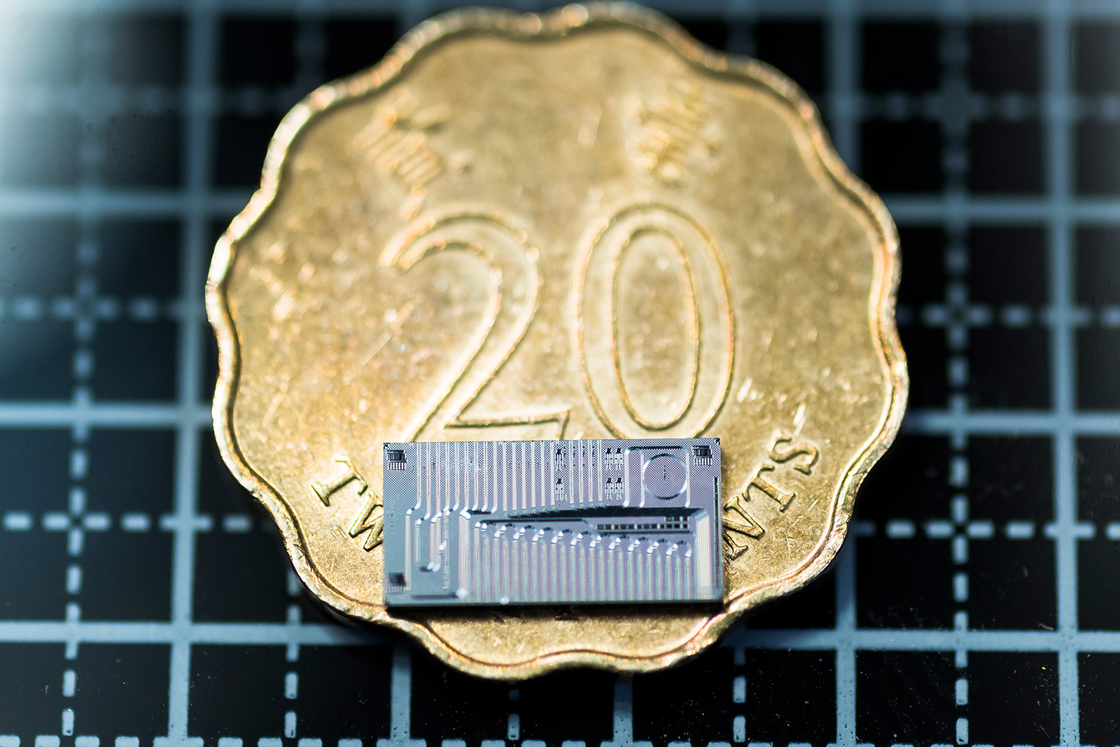 The micro-ring resonator chip used in the research.